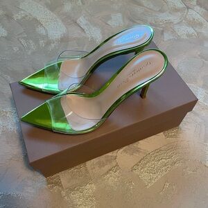 GIANVITO ROSSI Elle 85 PVC Heels Metallic Kiwi Green Sz 38
